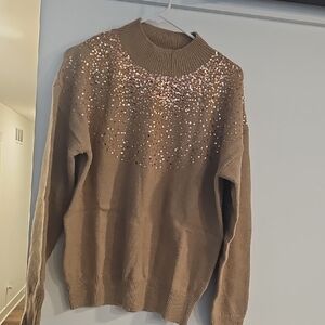 Brown Sweater with Gold Sequins